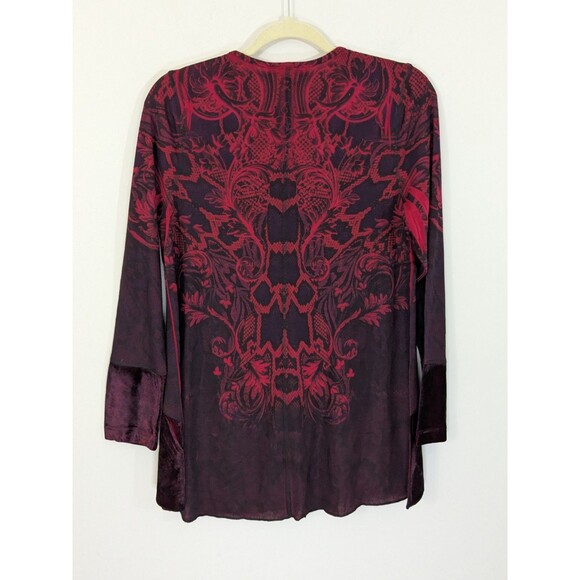 Romantic Goth Fairy Red Black Long Sleeve Velvet Burnout Blouse Renaissance Sz M - Picture 10 of 10